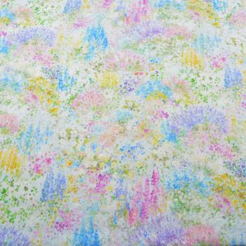 Baumwoll Leinen Aquarellblüten in Bunt auf Ecru
